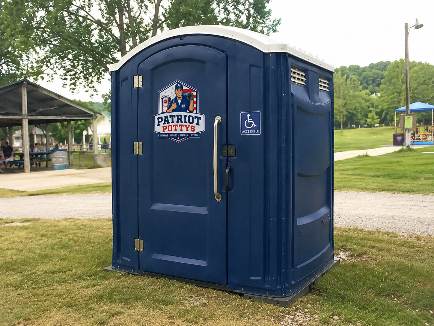 Patriot Pottys ADA-accessible portable restroom with wheelchair access